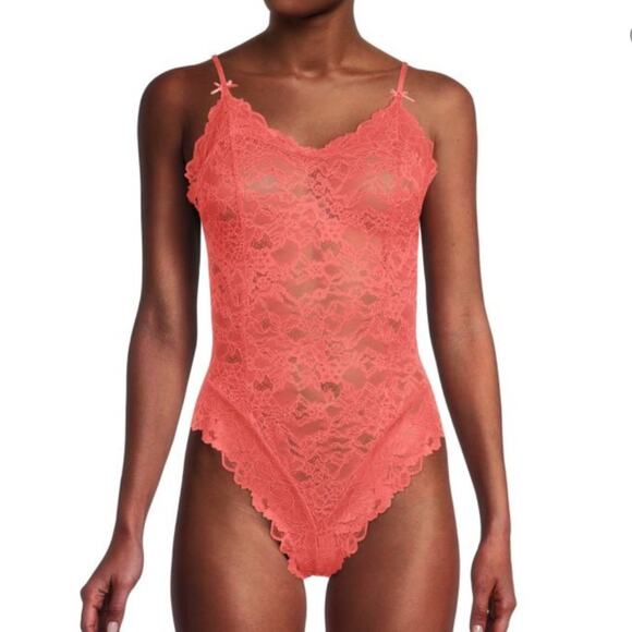 Free People Women's Orange Sleeveless One Touch Lace Teddy Top Size Large - Picture 1 of 8